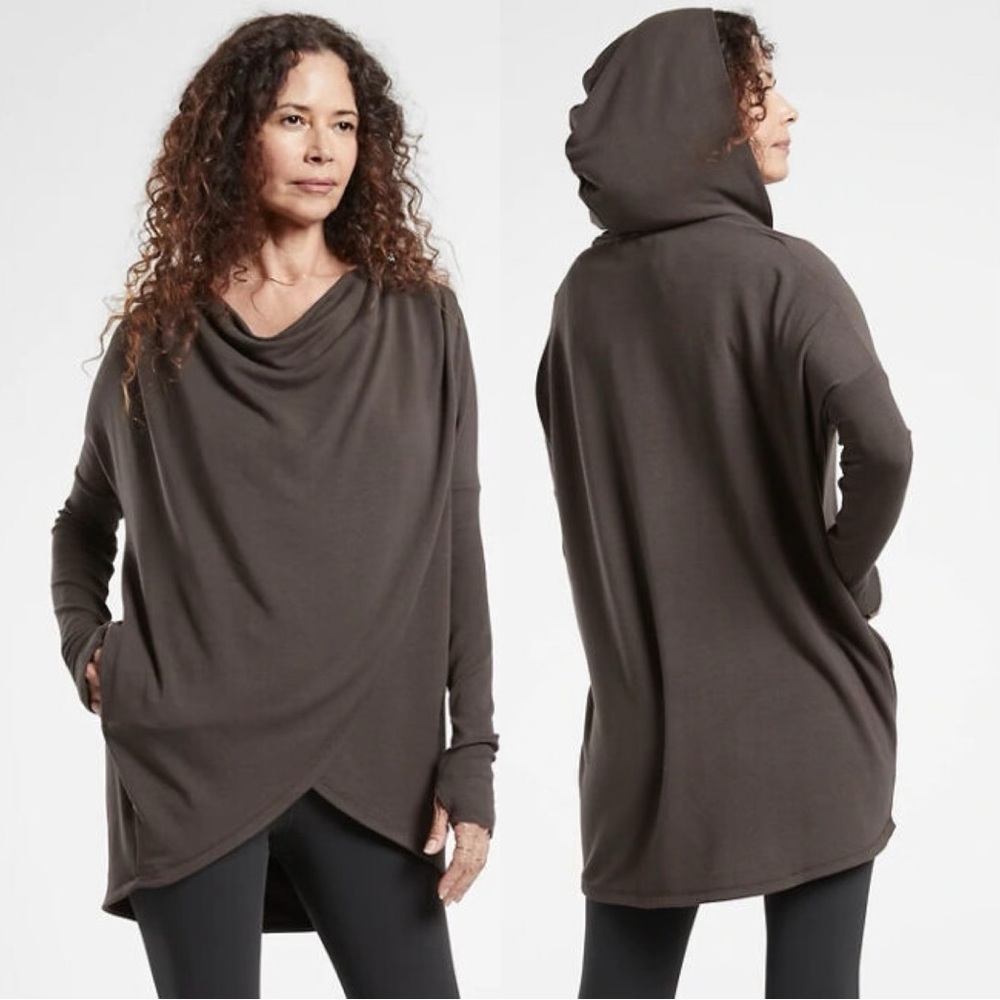 Athleta Purana Wrap Sweatshirt Longsleeve Hooded Yoga Cozy in Walnut Brown SP